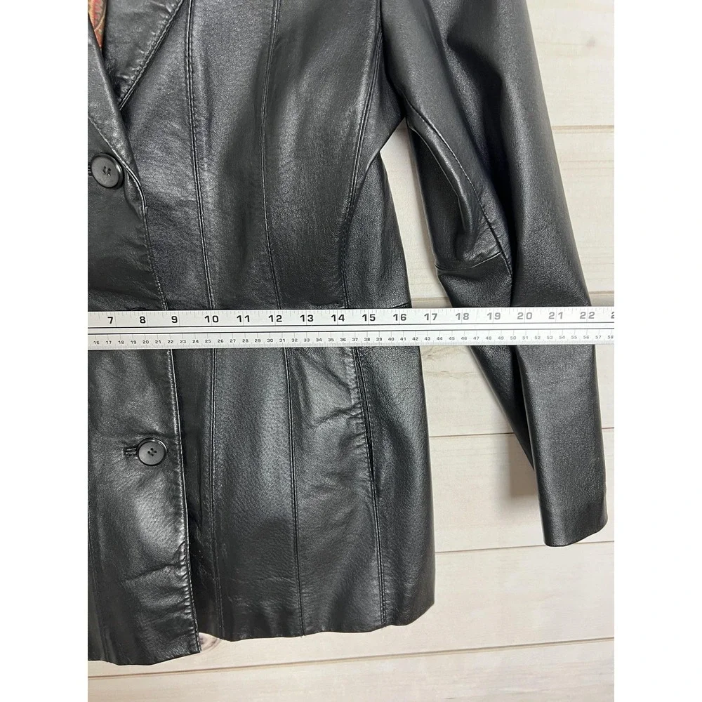 George Leather Jacket Womens S Black Button Front Blazer Mid Length Lined Y2K - Picture 8 of 11